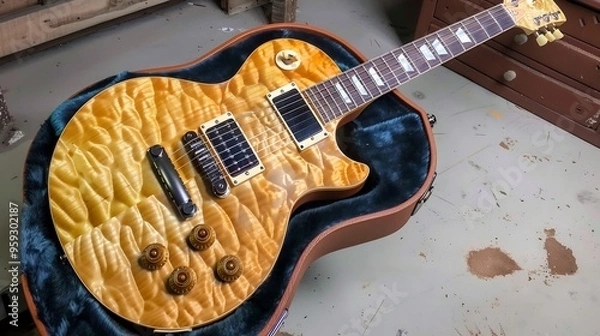 Fototapeta Luthier customizing guitar integrating a unique cutaway design for both aesthetics and playability