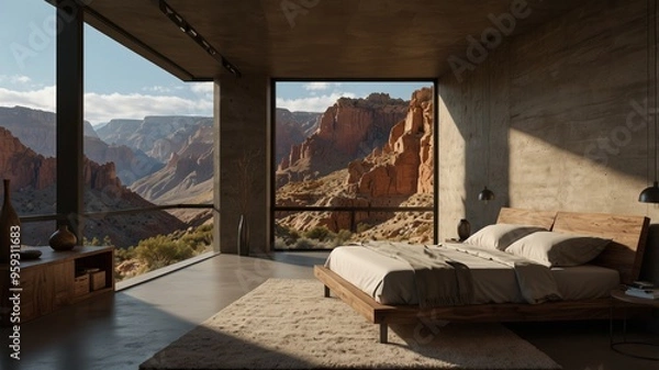Obraz Minimalist Modern Bedroom in a Canyon