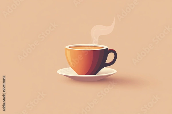 Fototapeta Vector Illustration of a Hot Coffee Cup on a Plain Color Background