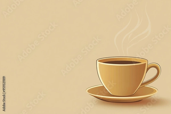 Fototapeta Vector Illustration of a Hot Coffee Cup on a Plain Color Background