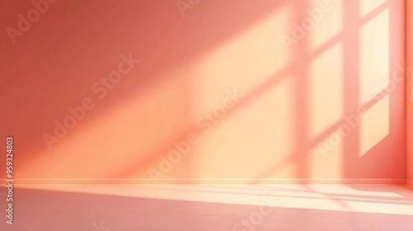 Obraz Empty room wall painted in peach color Minimalistic abstract apricot background for product presentation Color of the year 2024 Peach Fuzz : Generative AI