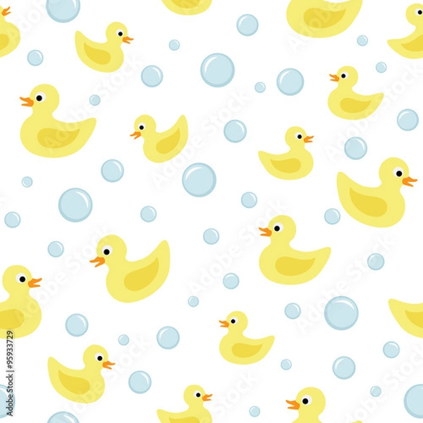 Obraz vector seamless pattern with ducks and bubbles