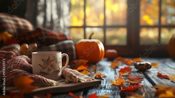 Fototapeta Cozy Autumn Composition - Arranging Elements for a Harmonious Scene