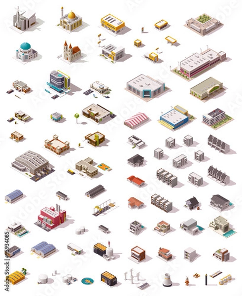 Fototapeta Wektor zestaw budynków izometryczny