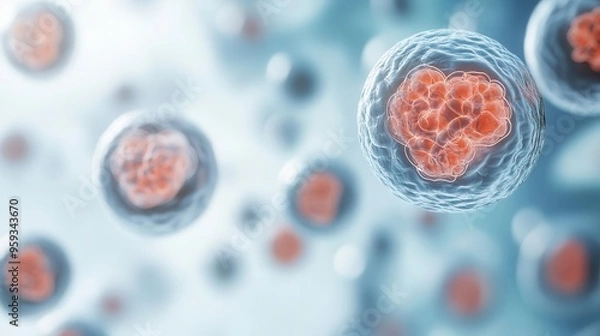 Obraz Stem cells forming various tissue types in an abstract environment, biological potential, early development