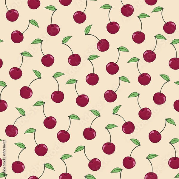 Fototapeta seamless vector pattern with cherry