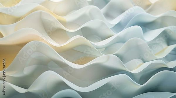 Fototapeta business background 3D abstract design of overlapping frosted glass panels, each with smooth, undulating wave patterns wallpaper 