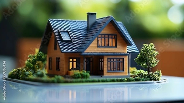 Fototapeta House model with 2023 flipping to 2024 year block real estate Home loan tax investment mortgage financial savings and New Year Resolution concepts Financial business mortgage house : Generative AI