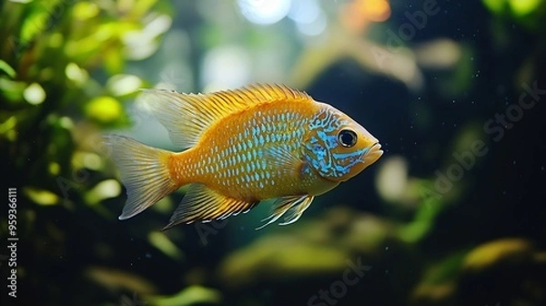 Obraz Beautiful fish in the home aquarium tank  April32023  Rampur uttar pradesh india : Generative AI