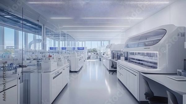 Fototapeta Cutting-Edge Medical Research Laboratory with Advanced Analytical Equipment and 3D Bioprinters