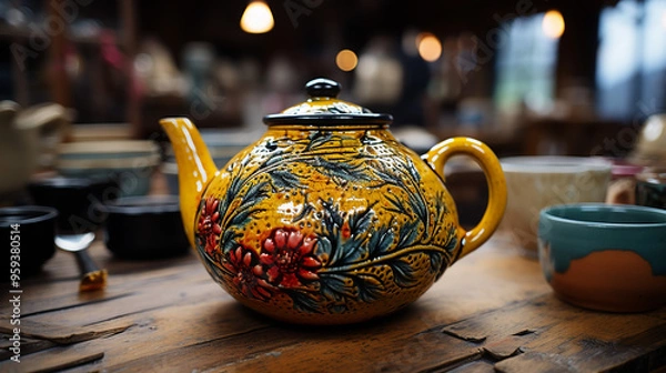 Fototapeta Ceramic teapot on the table in the store generative ai