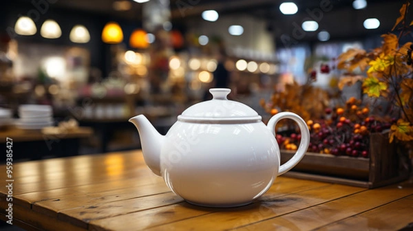 Fototapeta Ceramic teapot on the table in the store generative ai