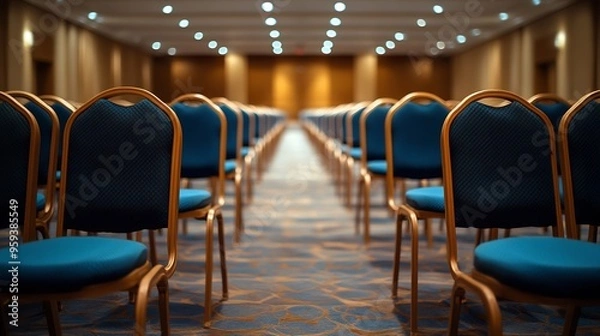 Fototapeta Rows of empty chairs in large Conference hall for Corporate Convention or Lecture : Generative AI