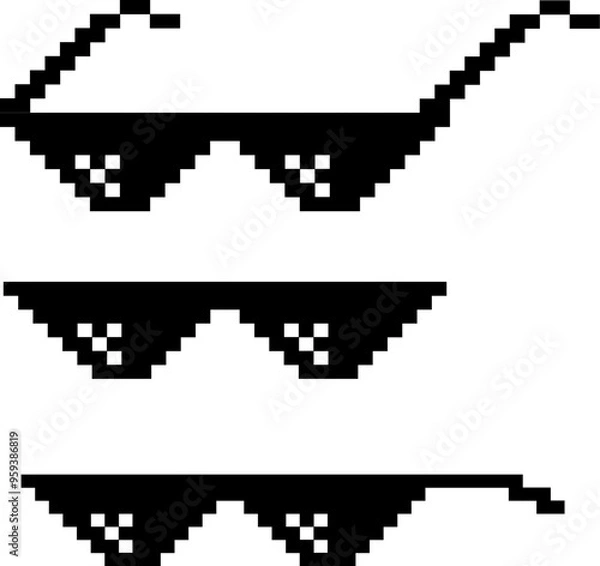 Obraz Pixel glasses. Retro funky spectacles for funny meme. 8bit pixel cool glasses icons