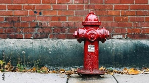 Fototapeta A red fire hydrant on a sidewalk