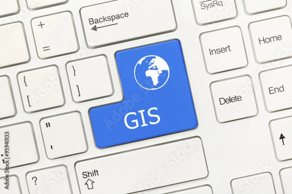 Obraz White conceptual keyboard - GIS (blue key)
