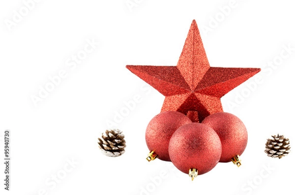 Obraz Weihnachtsstern mit Kugeln und Zapfen