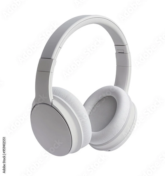 Obraz White wireless headphones on white background