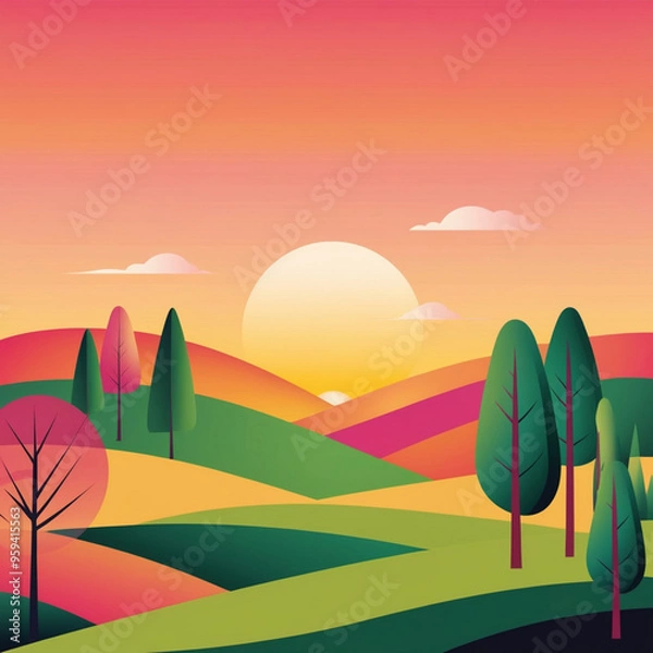 Obraz landscape with rainbow and sun