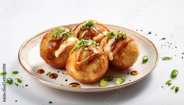 Fototapeta Floating takoyaki with white background isolated