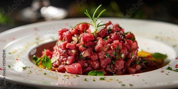 Fototapeta Dish of Raw Beef with Seasonings
