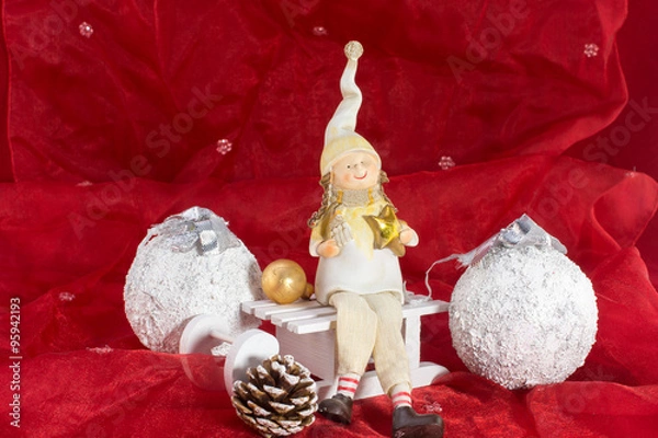 Obraz Weihnachtsdekoration auf rotem Tüll II