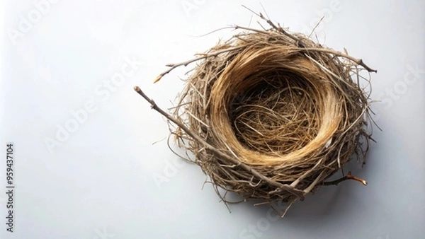 Fototapeta Bird's nest A delicately woven structure made by birds using twigs, leaves, and other natural materials , nature, wildlife, home