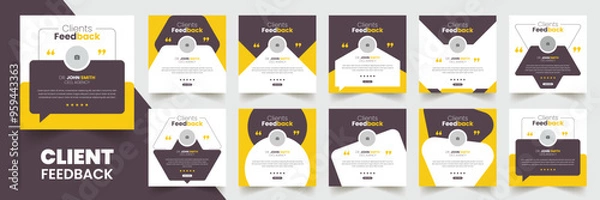 Fototapeta Customer feedback testimonial social media post web banner template Bundle. Customer feedback review or testimonial social media post design