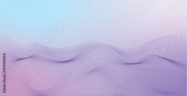 Fototapeta Illustration of soft purple-blue abstract vector background with wavy lines, water, sea, ocean, aqua, and mountain for design and business.