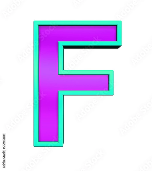 Fototapeta One letter from purple glass with blue frame alphabet set, isolated on white. Computer generated 3D photo rendering.