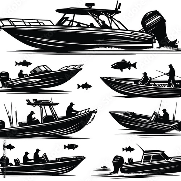 Obraz Bass Boat Silhouettes set vector