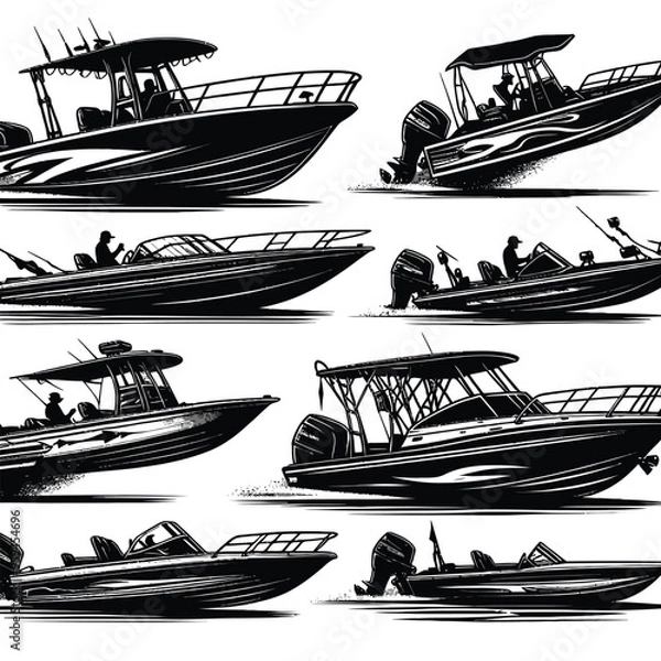 Obraz Bass Boat Silhouettes set vector