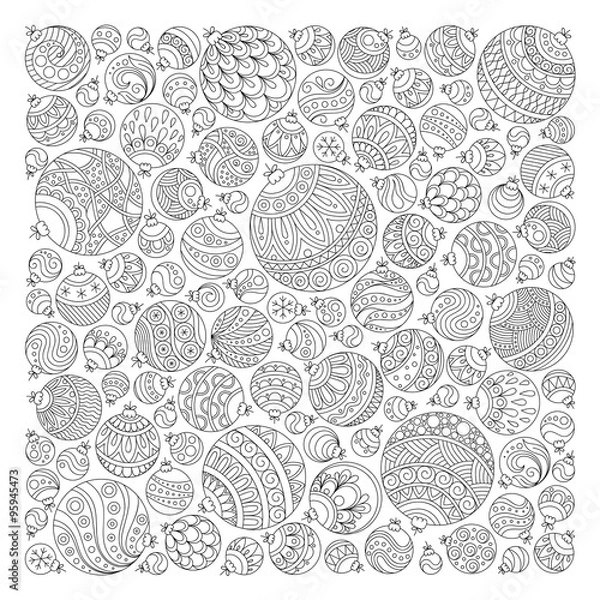 Obraz Pattern for coloring book. Christmas hand-drawn decorative eleme