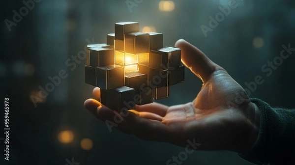 Fototapeta Dynamic business environment showcasing the concept of business agility, with symbols representing company transformation towards higher efficiency and rapid adaptation to market changes