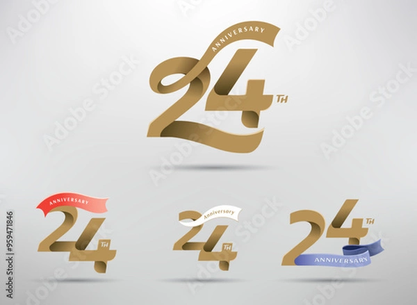 Fototapeta 24th anniversary celebration logotype with alternative number and ribbon design