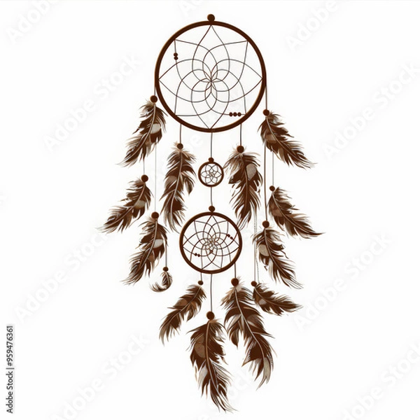 Fototapeta dream, catcher, dreamcatcher, tattoo, vector, illustration, tribal, art, pattern, design, decoration, symbol, black, ornament, flower, skull, floral, vintage, antique, heraldic, element, drawing
