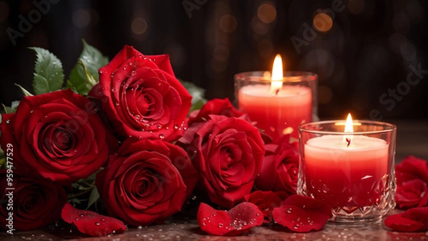 Fototapeta red rose and candles