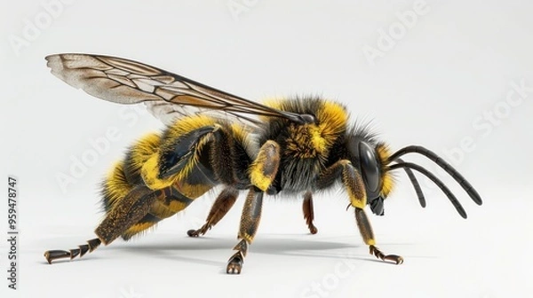 Fototapeta Close-up of a Bumblebee on a White Background