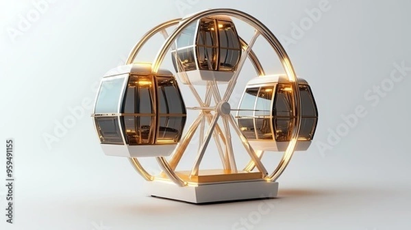 Fototapeta A beautifully designed miniature ferris wheel model with elegant cabins, perfect for decorations or exhibits.