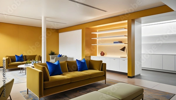 Fototapeta Book loft with yellow wall, 3D rendering