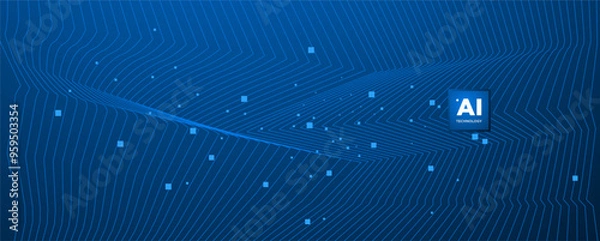 Fototapeta Abstract AI circuit board background. Technology connected blue lines with electronics elements on tech. Computer motherboard with a chip, processor, and semiconductor. Digital vector illustration