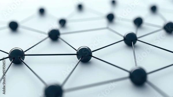 Fototapeta Abstract network structure with interconnected nodes on a soft gradient background, symbolizing technology and communication.