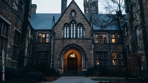 Fototapeta Magnificent Gothic-Style Cathedral with Pointed Arches and Ornate Exterior