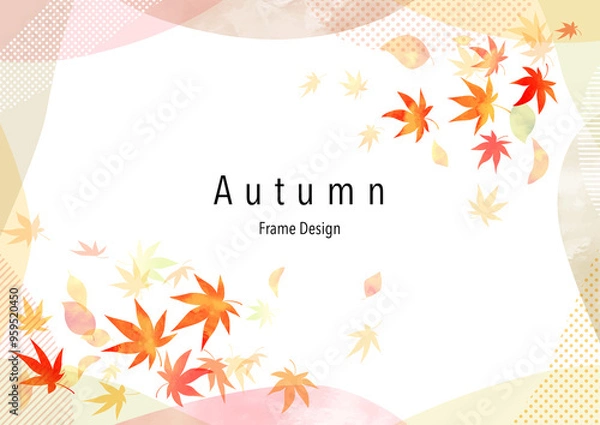 Fototapeta 水彩　秋の紅葉の鮮やかなフレーム