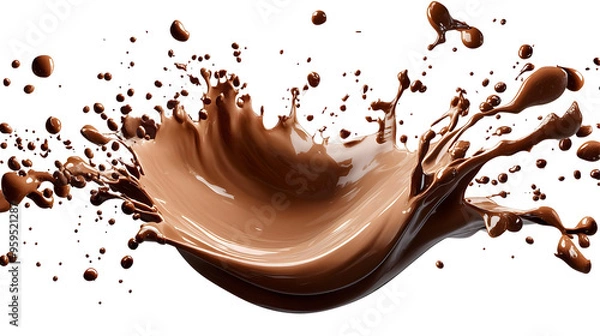 Fototapeta Chocolate Liquid Splatters and Splashes with a Smooth Brown Texture Against a Transparent Background in PNG Format