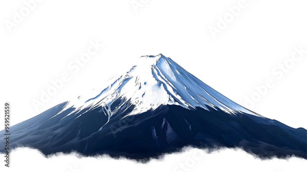 Fototapeta Snow-capped Mountain Peak with Clouds Isolated on a Transparent Background PNG