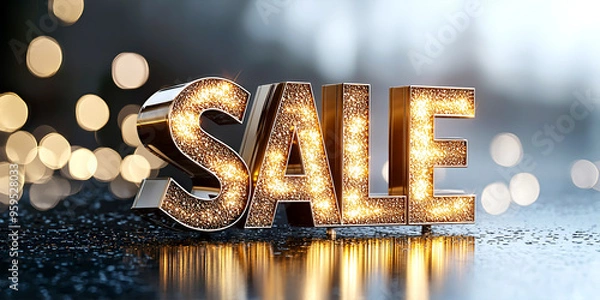 Fototapeta Bright and eye-catching sale sign adorned with sparkling lights, perfect for promotions and discounts in retail environments.