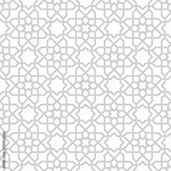 Fototapeta Seamless Islamic pattern consisting of interlocking lines on a white background. Suitable for various creative projects or decorative elements.