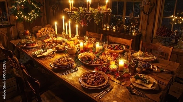 Fototapeta Festive Thanksgiving Dinner Table Setting.