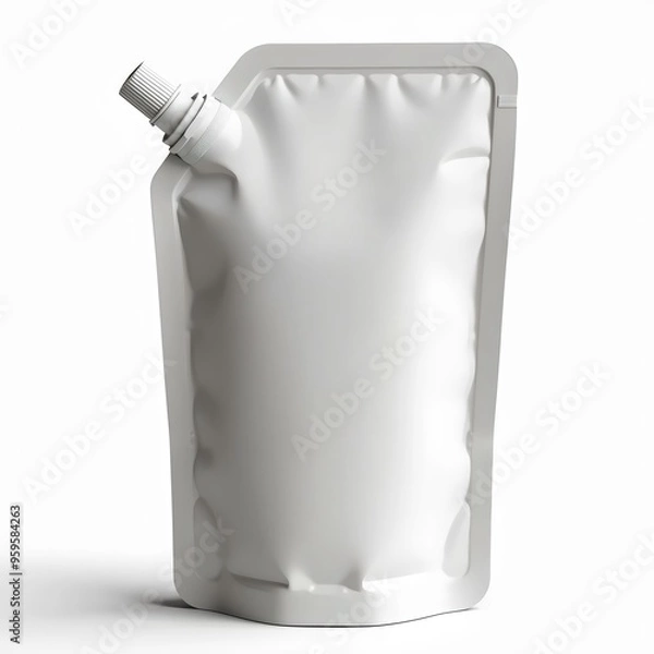 Fototapeta White Flexible Pouch Packaging with Spout - Modern Liquid Product Container isolated on white background 3

